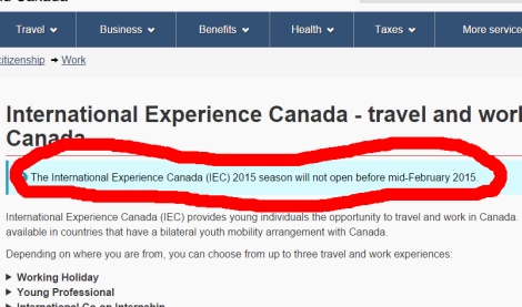 2015 International Experience Canada: Fecha